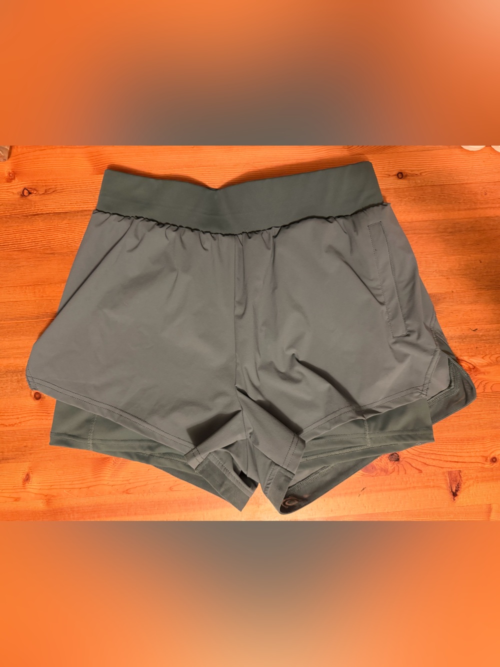 Women's Olive Green Layered Athletic Shorts with Wide Waistband